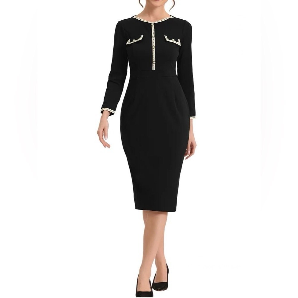 Allegra K Long Sleeve Dress for Women's Knee Length Pencil Sheath Dress, Size XS